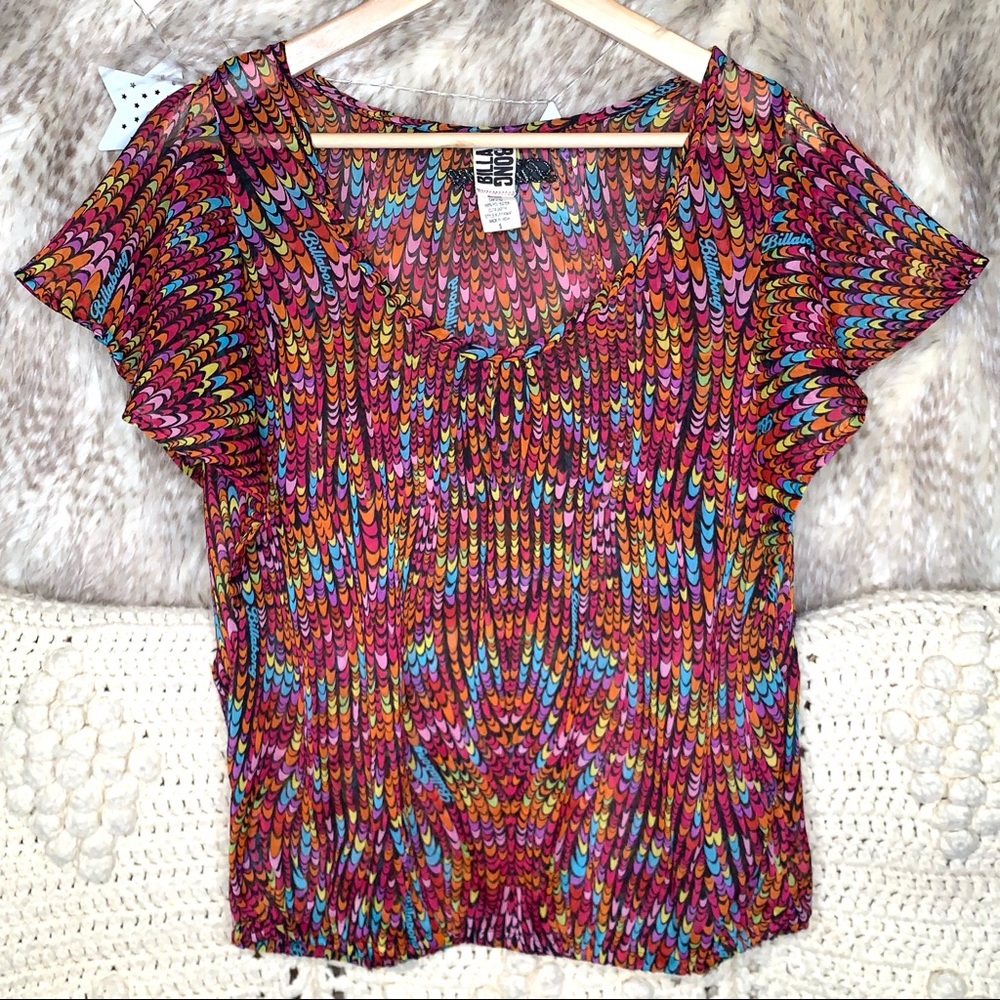 Billabong Ruffle Sleeve Sheer Top